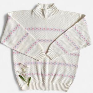 SOLDVintage plus size white & pastel mock neck sweaterSOLD